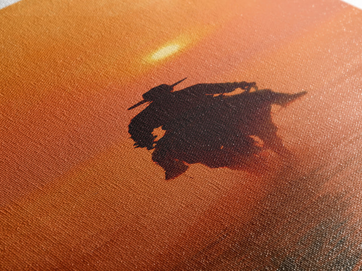 Dusty Horseback Rider at Sunset Canvas Print, Desert Art, Modern Decor, Southwestern Decor, Oil Painting, Desert, Room Decor, DES-1x3-59