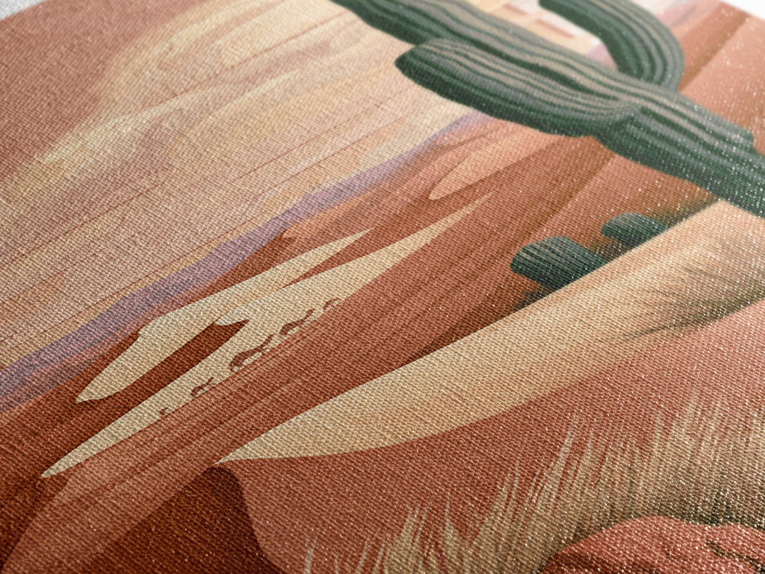 Saharan Dunes with Tiny Caravan Silhouettes Canvas Print, Desert Art, Print, Southwestern Decor, Desert, Watercolor Painting, DES-1x3-86