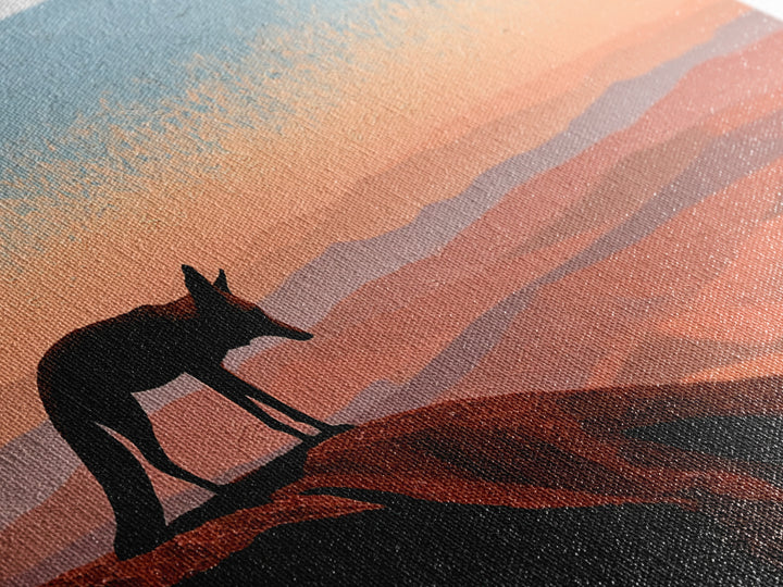 Desert Fox Beneath a Crescent Moon Framed Canvas Print, Desert Art, Original Art, Southwestern Decor, Fine Art, Desert, DES-2x1-37