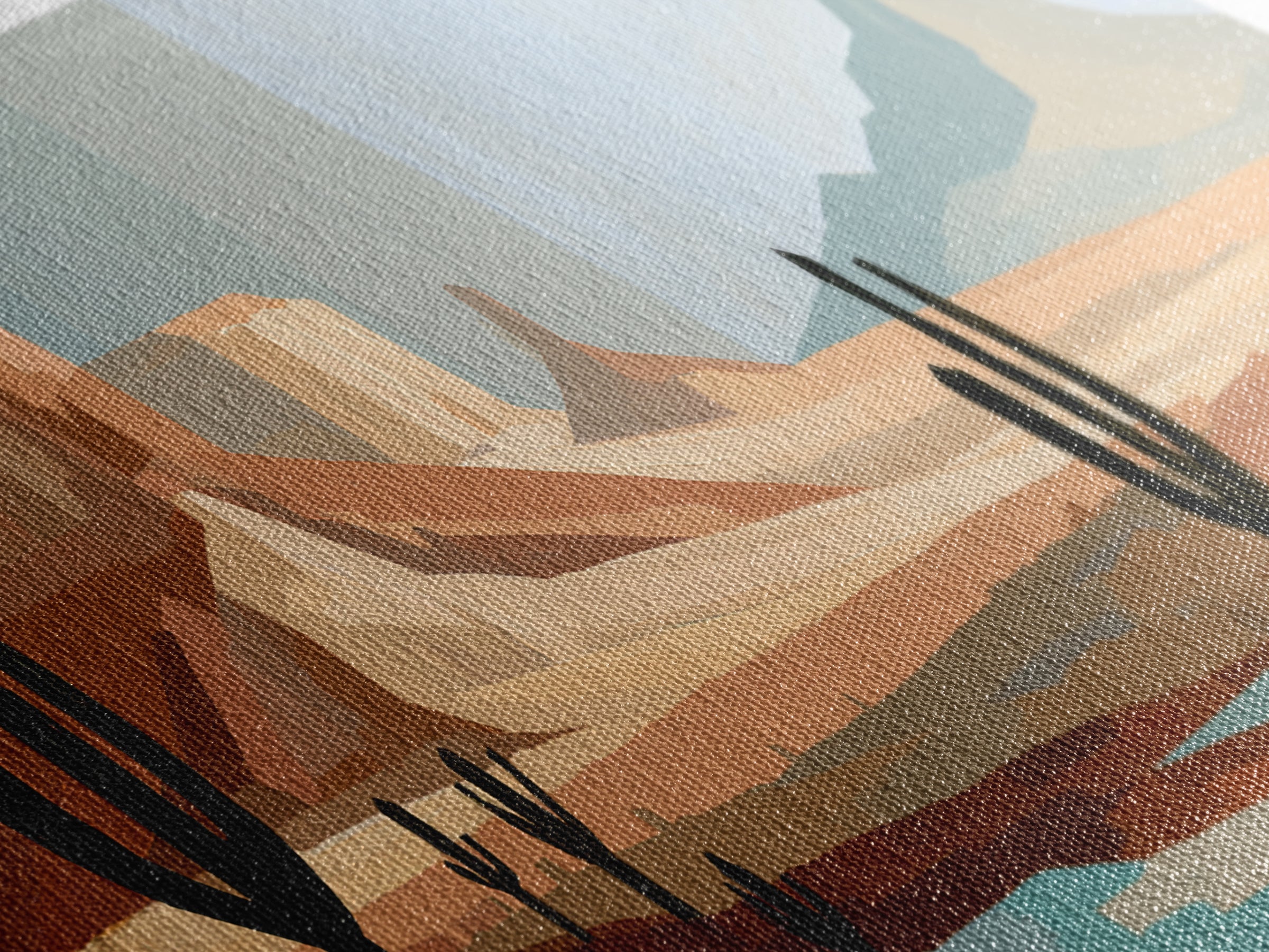 Terracotta and Cream Geometric Landscape Framed Canvas Print, Desert Art, Boho, Southwestern Decor, Watercolor Art, Desert, DES-2x1-86