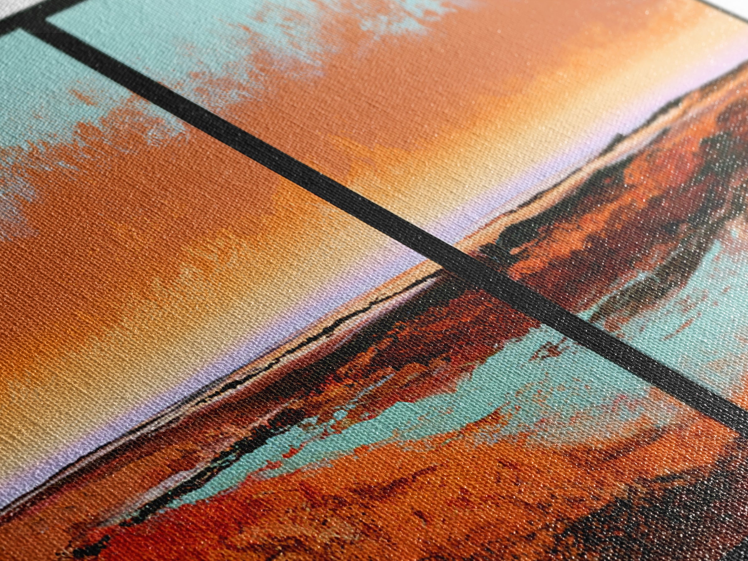 Abstract Heatwave Horizon Framed Canvas Print, Desert Art, Boho, Southwestern Decor, Fine Art, Desert, Mountain Wall Art, DES-2x1-9