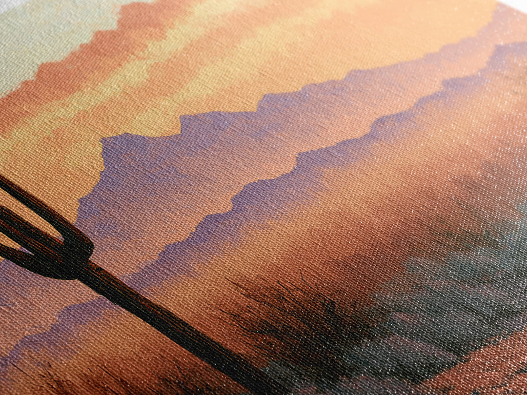 Saguaro Cactus under Orange Sunset Sky Canvas Print, Desert Art, Landscape Art, Southwestern Decor, Fine Art, Desert, DES-2x1-93