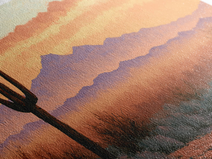 Saguaro Cactus under Orange Sunset Sky Canvas Print, Desert Art, Landscape Art, Southwestern Decor, Fine Art, Desert, DES-2x1-93