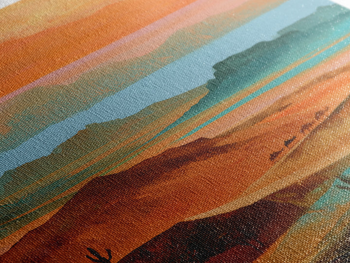 Saharan Dunes with Tiny Caravan Silhouettes Canvas Print, Desert Art, Print, Southwestern Decor, Desert, Watercolor Painting, DES-2x3-10