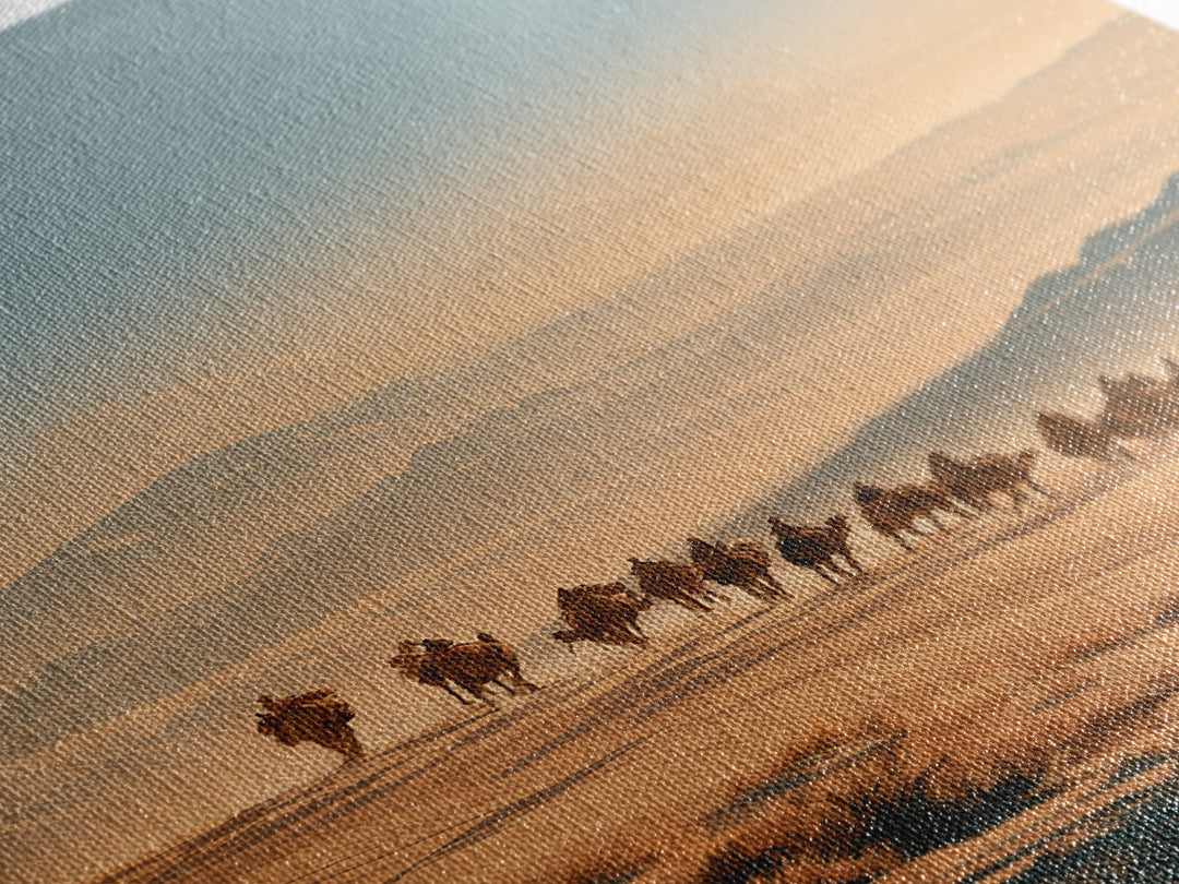 Camel Caravan Crossing Golden Dunes Canvas Print, Desert Art, Large Wall Art, Southwestern Decor, Oil Painting, Desert, DES-2x3-15