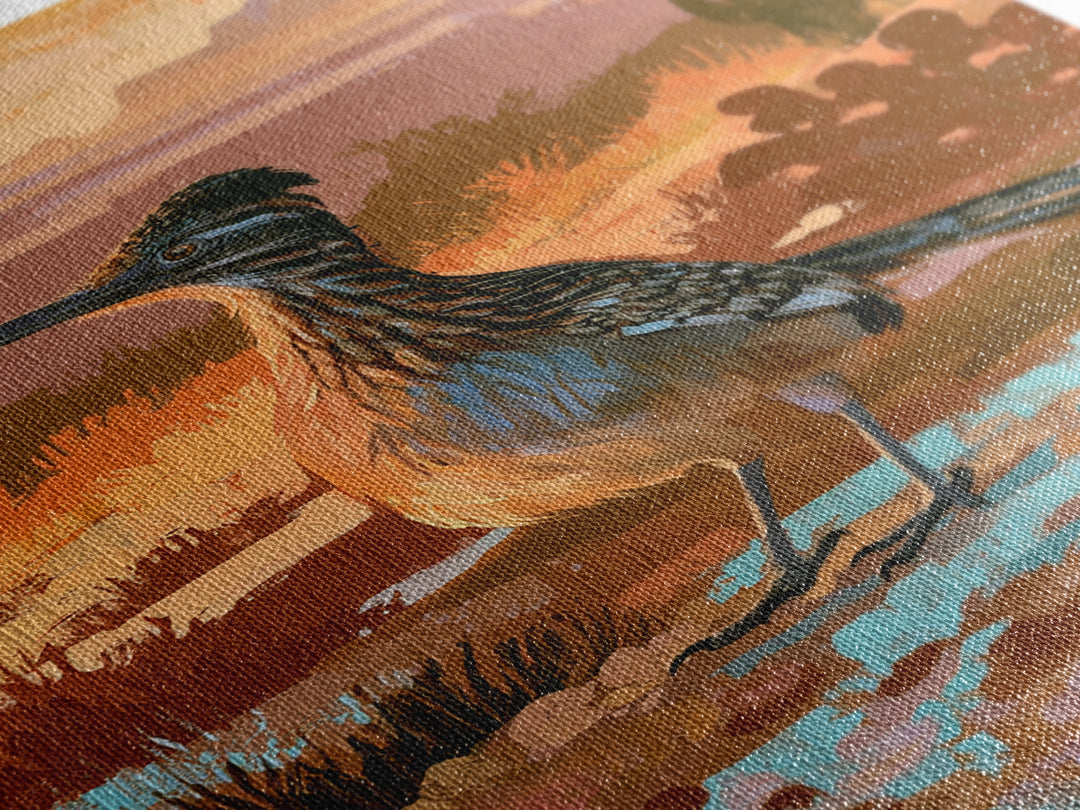 Roadrunner Bird in a Dry Wash Framed Canvas Print, Desert Art, Original Painting, Southwestern Decor, Fine Art, Desert, DES-2x3-22