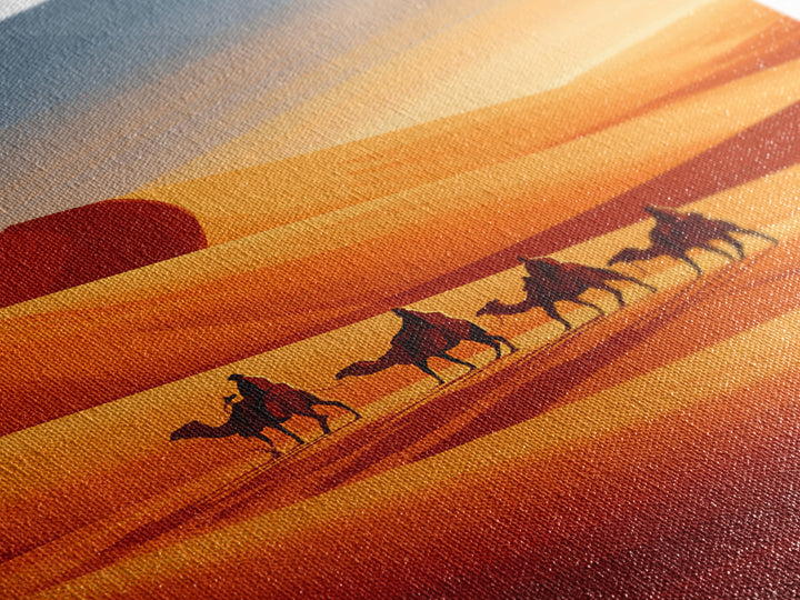 Camel Caravan Crossing Golden Dunes Canvas Print, Desert Art, Bedroom Wall Art, Southwestern Decor, Fine Art, Desert, DES-2x3-39