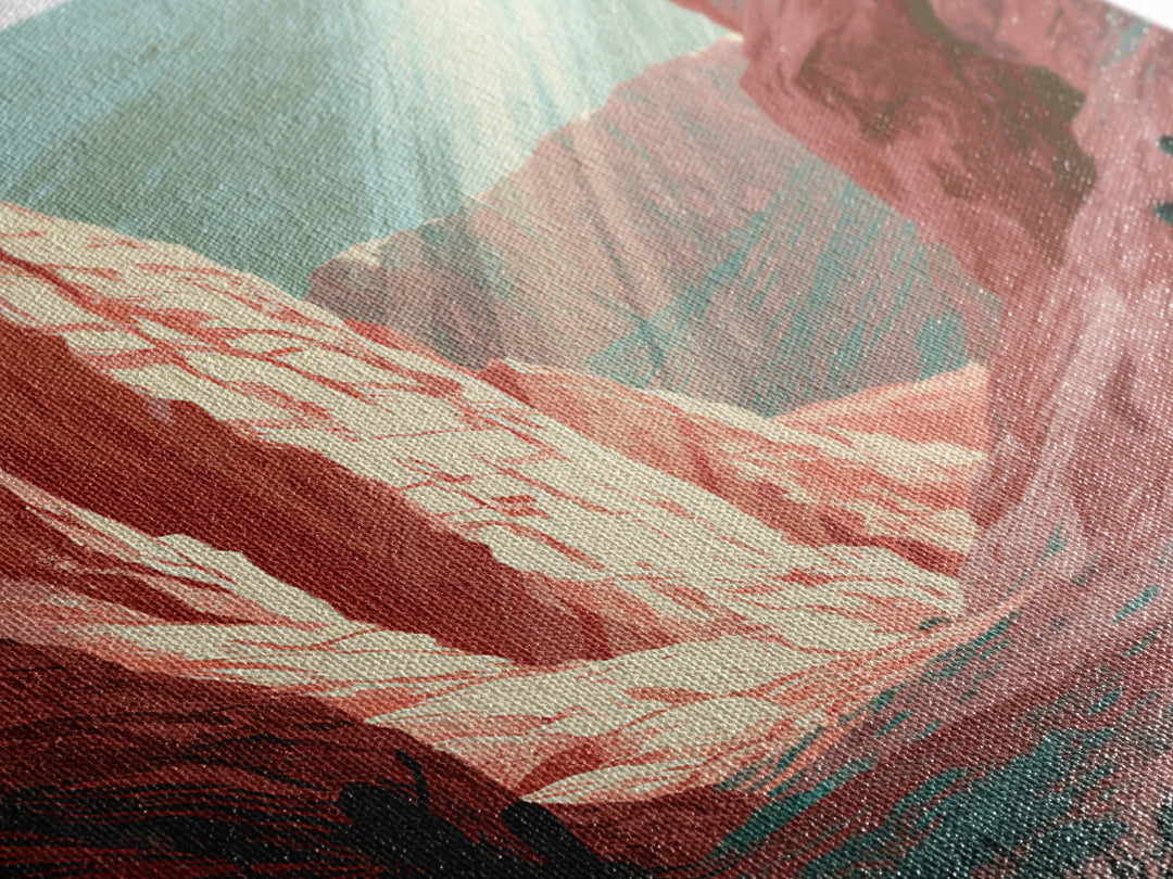 Sandstone Canyon with Dramatic Light Beam Framed Canvas Print, Desert Art, Boho, Southwestern Decor, Watercolor Art, Desert, DES-2x3-48
