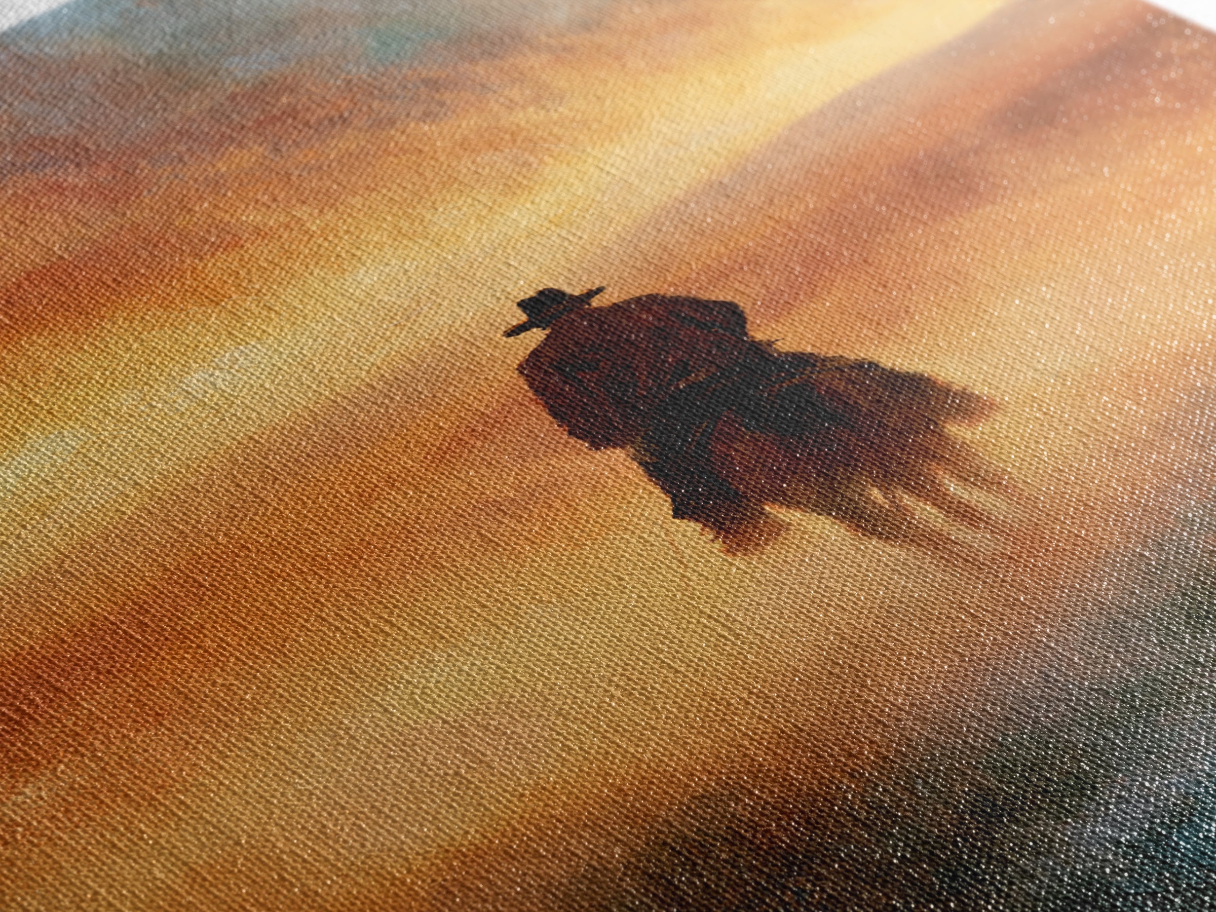 Dusty Horseback Rider at Sunset Framed Canvas Print, Desert Art, Boho Decor, Southwestern Decor, Oil Painting, Desert, DES-2x3-55