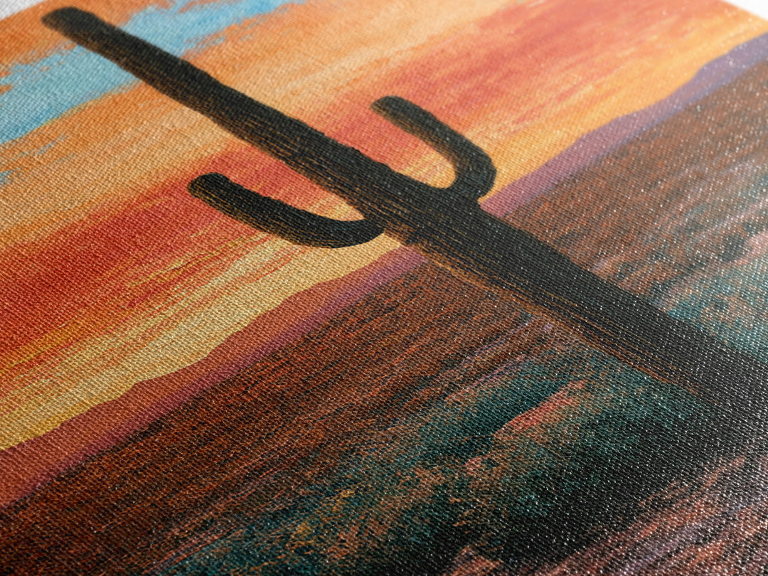 Saguaro Cactus under Orange Sunset Sky Canvas Print, Desert Art, Living Room Art, Southwestern Decor, Fine Art, Desert, DES-2x3-57