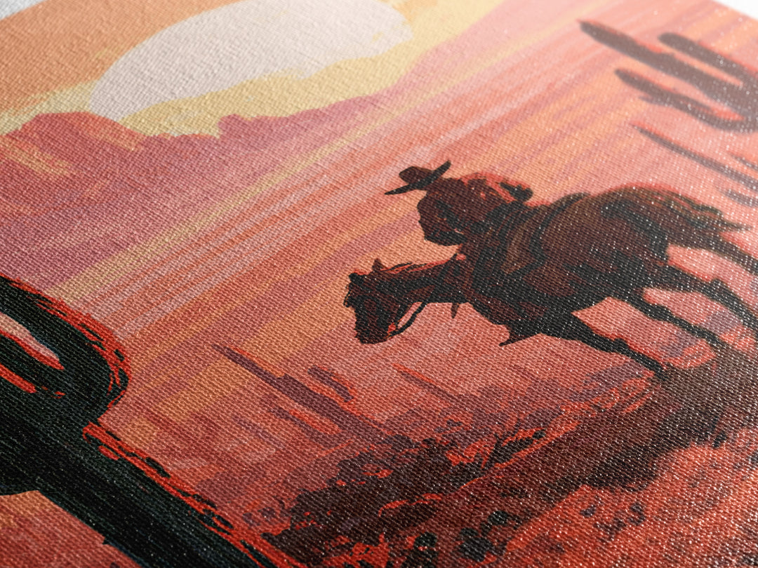 Dusty Horseback Rider at Sunset Canvas Print, Desert Art, Wall Decor, Southwestern Decor, Fine Art, Desert, Living Room Decor, DES-2x3-7
