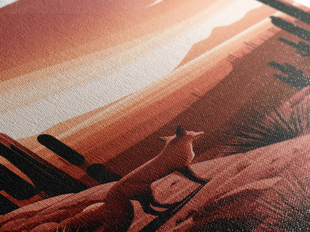 Desert Fox Beneath a Crescent Moon Framed Canvas Print, Desert Art, Botanical Art, Southwestern Decor, Fine Art, Desert, DES-2x3-73