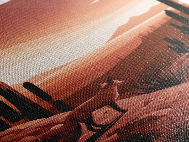 Desert Fox Beneath a Crescent Moon Framed Canvas Print, Desert Art, Botanical Art, Southwestern Decor, Fine Art, Desert, DES-2x3-73
