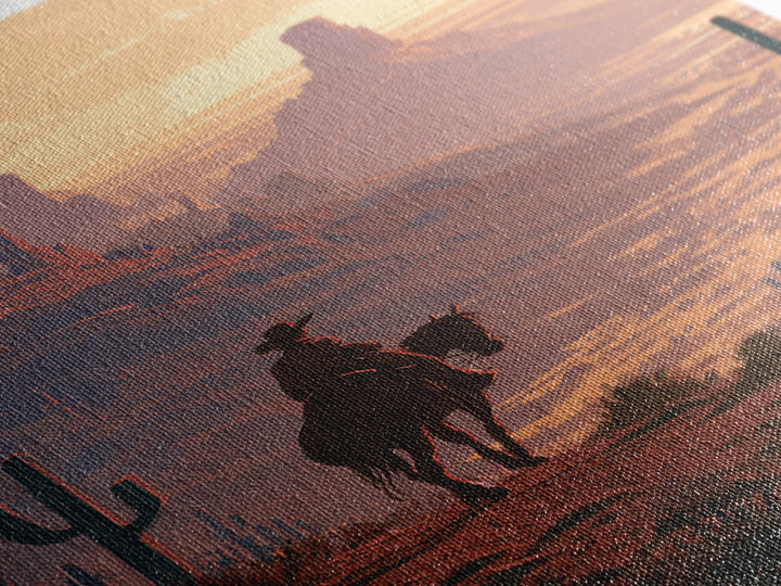 Dusty Horseback Rider at Sunset Canvas Print, Desert Art, Landscape Art, Southwestern Decor, Fine Art, Desert, Art Print, DES-2x3-79