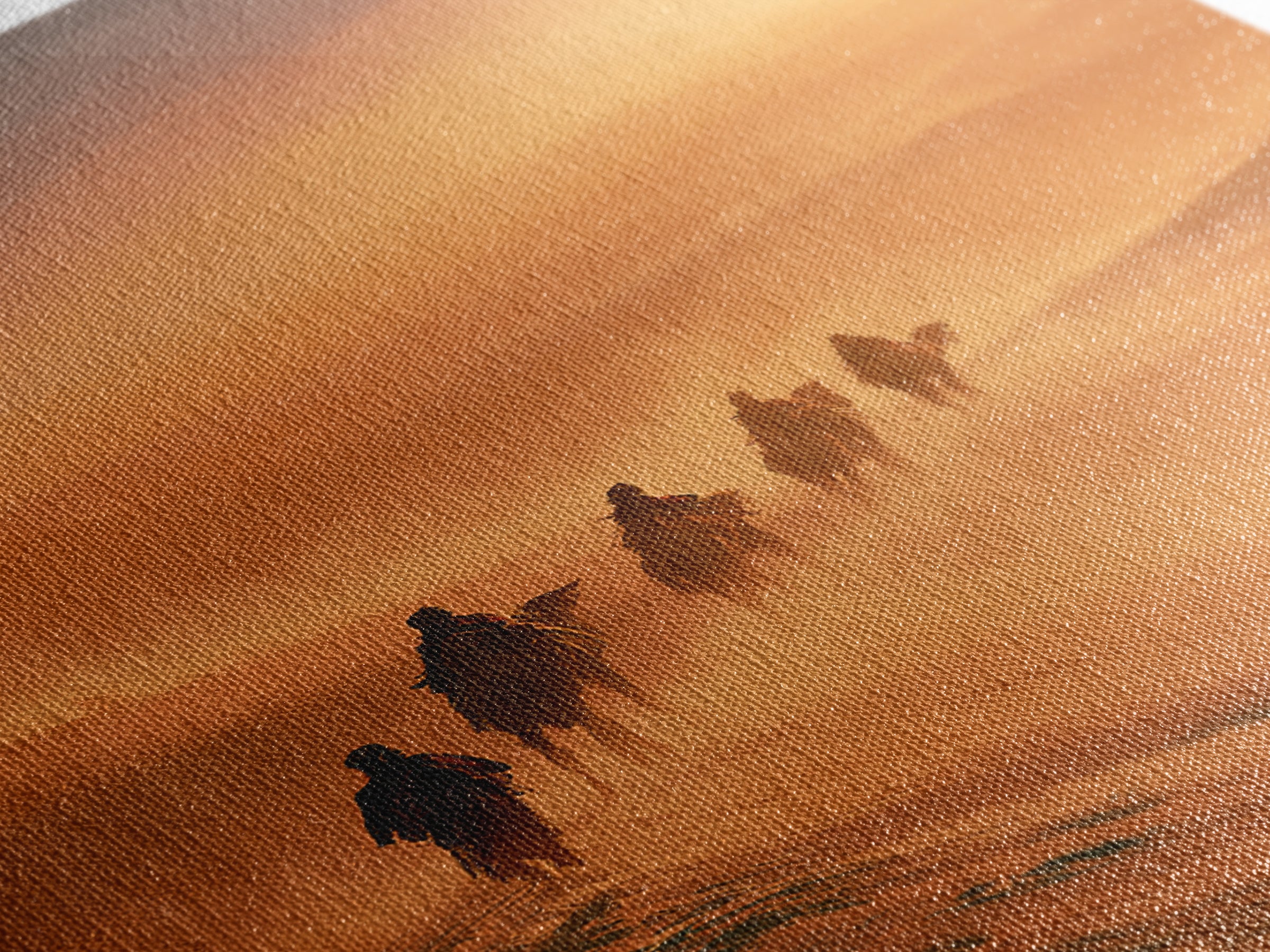 Camel Caravan Crossing Golden Dunes Framed Canvas Print, Desert Art, Southwestern Decor, Oil Painting, Desert, DES-2x3-87