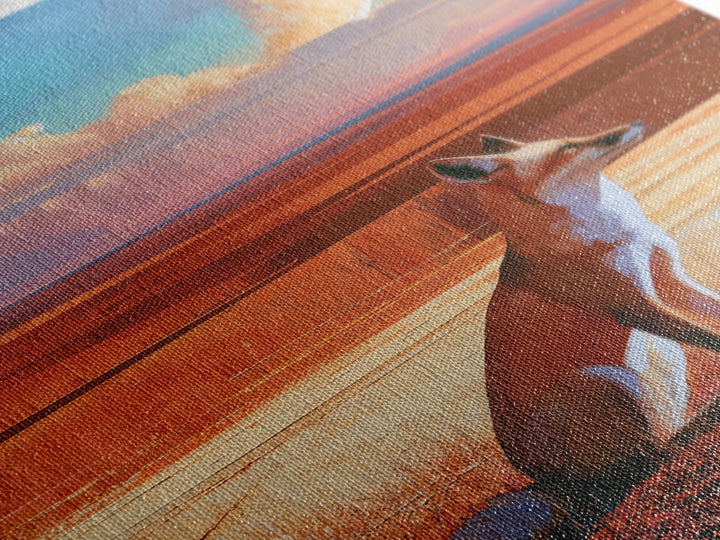 Desert Fox Beneath a Crescent Moon Framed Canvas Print, Desert Art, Botanical Art, Southwestern Decor, Fine Art, Desert, DES-2x3-97
