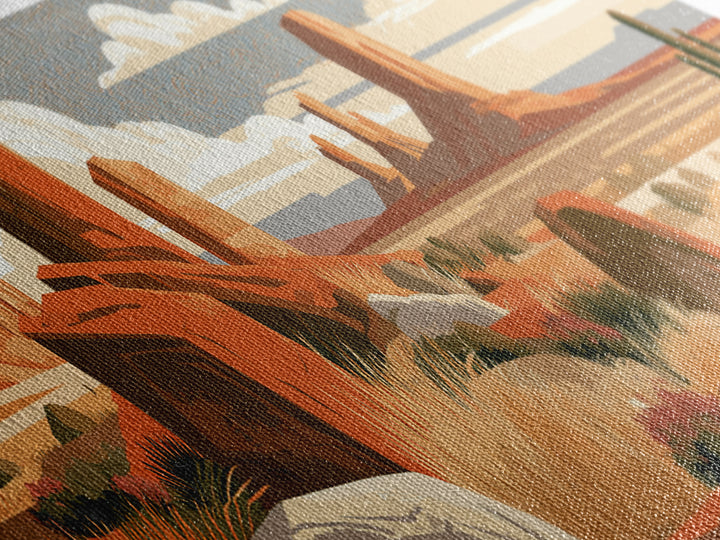 Terracotta and Cream Geometric Landscape Framed Canvas Print, Desert Art, Boho, Southwestern Decor, Watercolor Art, Desert, DES-3x1-10