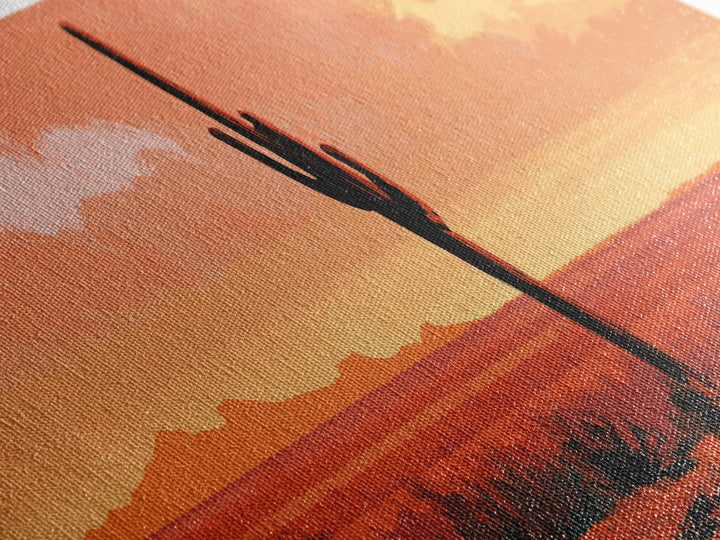 Saguaro Cactus under Orange Sunset Sky Framed Canvas Print, Desert Art, Gallery Decor, Southwestern Decor, Fine Art, Desert, DES-3x1-17