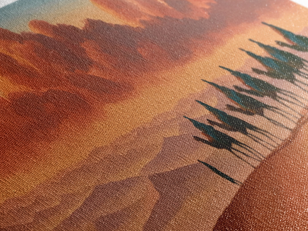 Camel Caravan Crossing Golden Dunes Framed Canvas Print, Desert Art, Boho, Southwestern Decor, Desert, Mountain Wall Art, DES-3x1-47