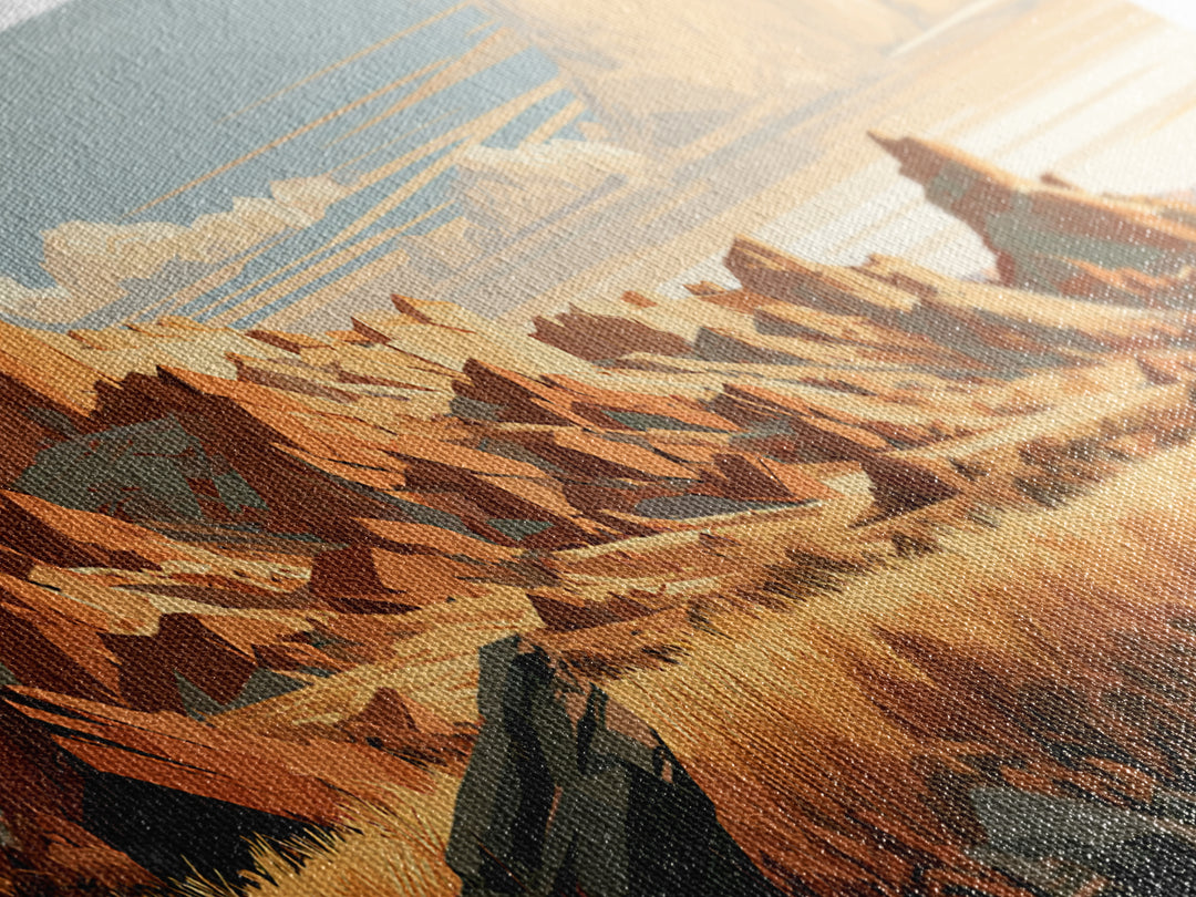 Terracotta and Cream Geometric Landscape Framed Canvas Print, Desert Art, Western Wall Art, Southwestern Decor, Oil Painting, DES-3x1-58