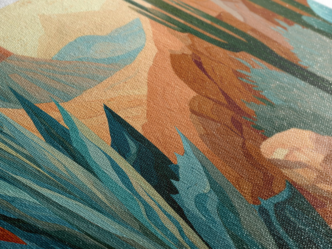 Agave Plant Closeup Framed Canvas Print, Desert Art, Textured Painting, Southwestern Decor, Fine Art, Desert, Oil Painting, DES-3x1-64