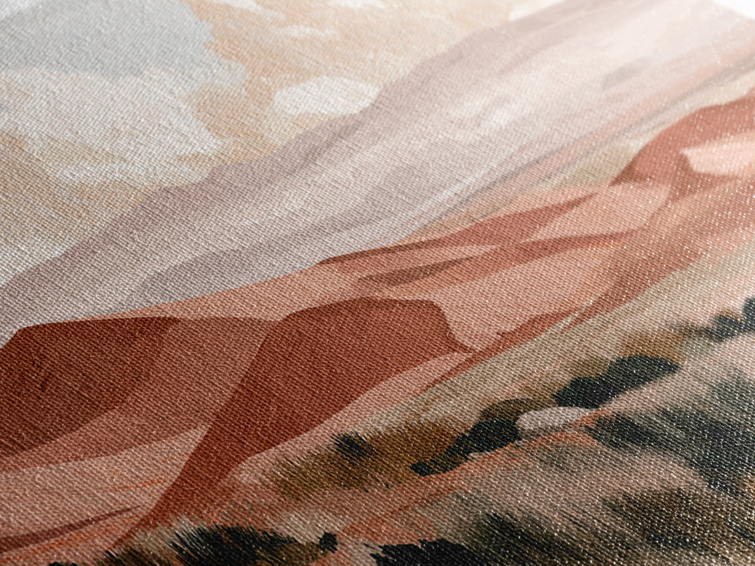 Saharan Dunes with Tiny Caravan Silhouettes Canvas Print, Desert Art, Digital Download Art, Southwestern Decor, Oil Painting, DES-3x2-30