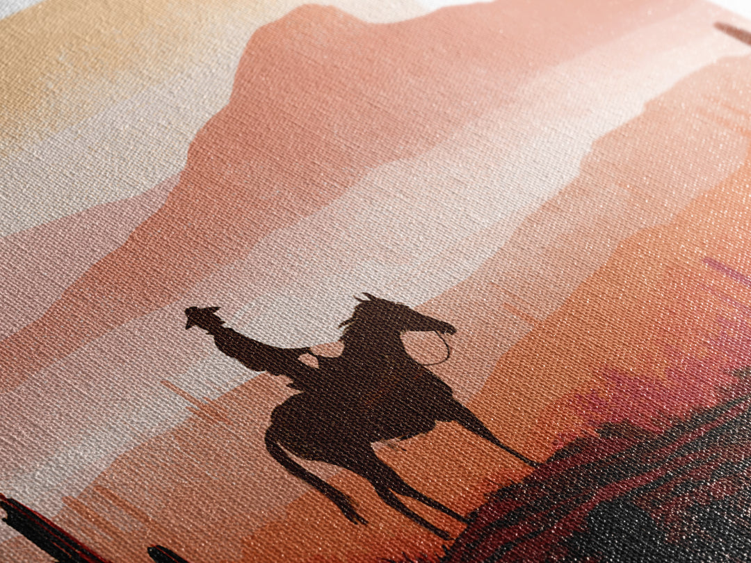 Dusty Horseback Rider at Sunset Canvas Print, Desert Art, Printable Wall Art, Southwestern Decor, Oil Painting, Desert, DES-3x2-51