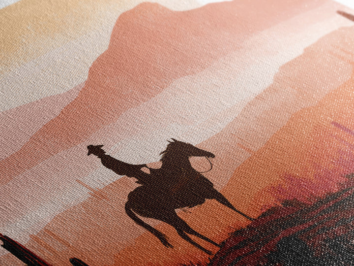Dusty Horseback Rider at Sunset Canvas Print, Desert Art, Printable Wall Art, Southwestern Decor, Oil Painting, Desert, DES-3x2-51