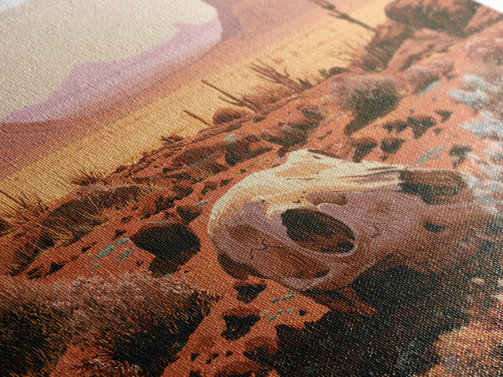 Sun Bleached Skull and Desert Flowers Canvas Print, Desert Art, Printable Art, Southwestern Decor, Oil Painting, Desert, DES-3x2-88