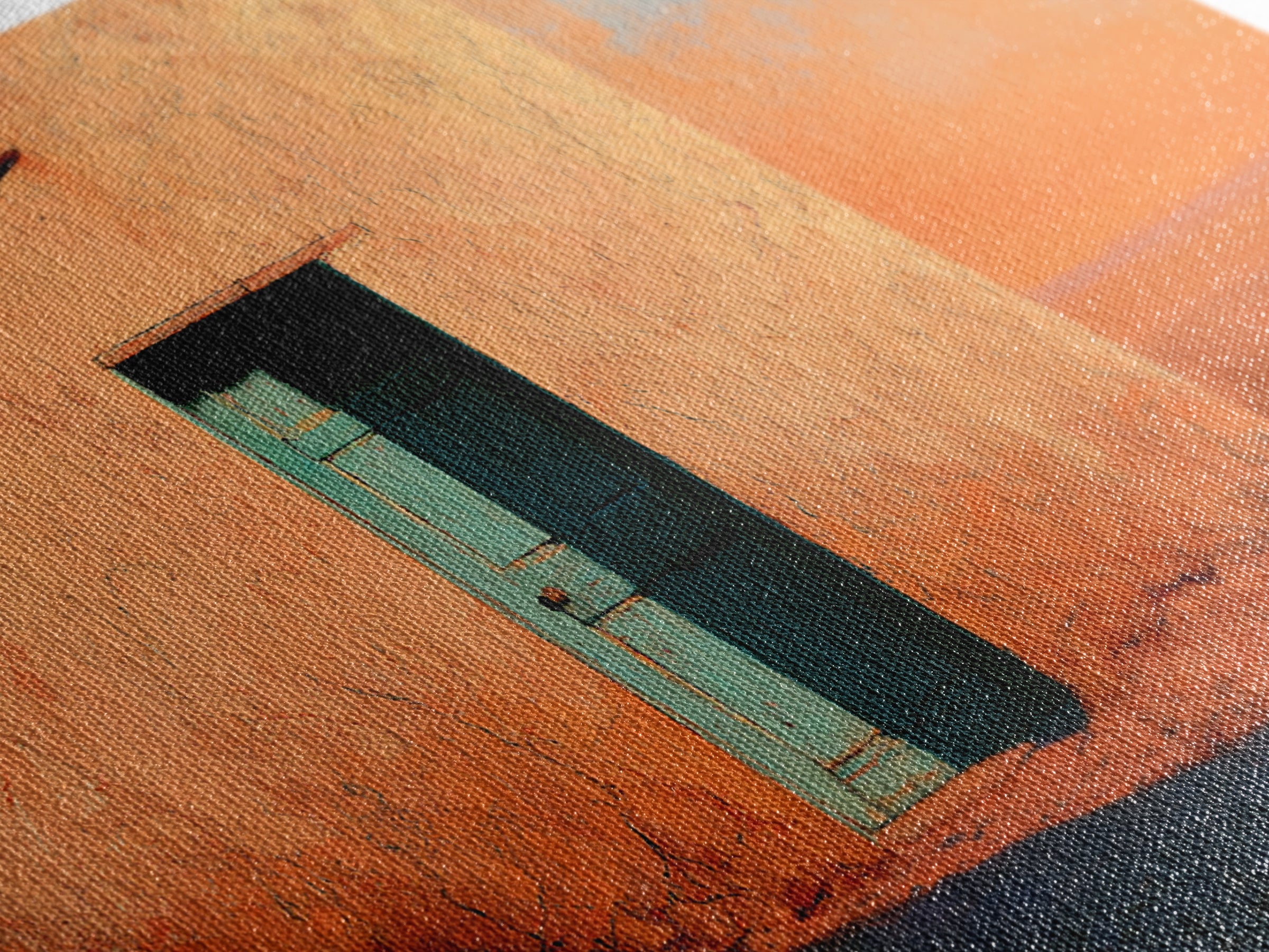 Adobe Doorway with Turquoise Shadow Framed Canvas Print, Desert Art, Nature Wall Art, Southwestern Decor, Oil Painting, Desert, DES-3x2-9