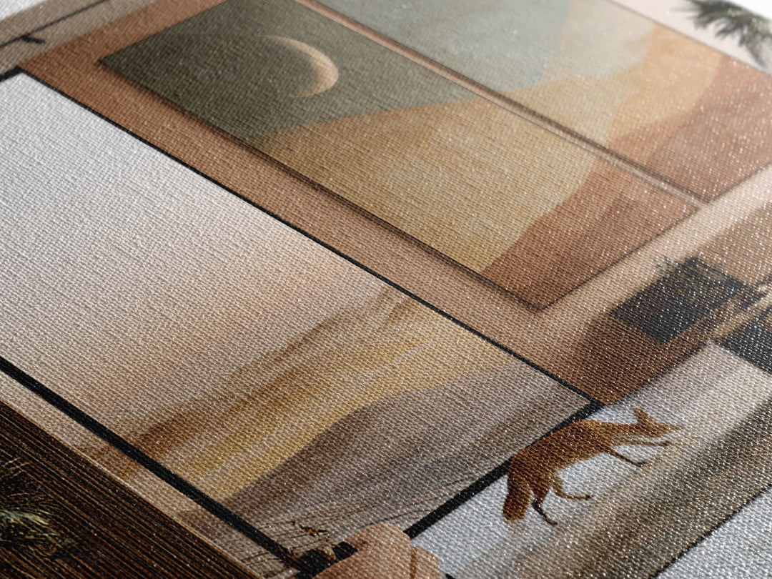 Desert Fox Beneath a Crescent Moon Canvas Print, Desert Art, Southwestern Decor, Oil Painting, Desert, Living Room Decor, DES-3x2-93