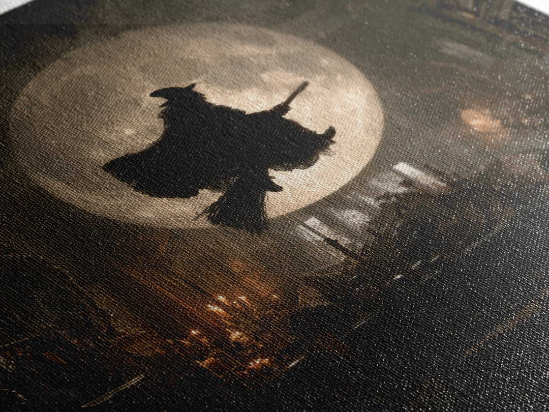 The Moonlit Witch, Square Wall Art, Haunted Gothic Art, Framed Canvas Print, Halloween Wall Decor, Gothic Home Decor, Dark Fantasy Art
