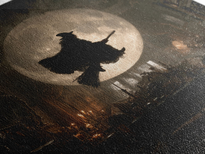 The Moonlit Witch, Square Wall Art, Haunted Gothic Art, Framed Canvas Print, Halloween Wall Decor, Gothic Home Decor, Dark Fantasy Art