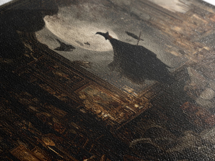 The Moonlit Witch, Wide Panoramic Art, Haunted Gothic Art, Framed Canvas Print, Halloween Wall Decor, Gothic Home Decor, Halloween Wall Art