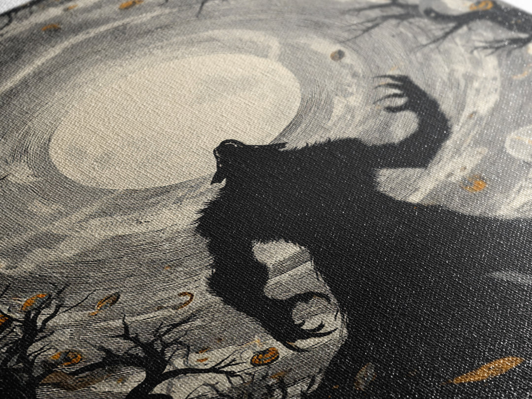 The Moon-Cursed Werewolf, Vertical Wall Art, Spooky Home Decor, Canvas Print, Halloween Wall Decor, Gothic Home Decor, Statement Wall Art