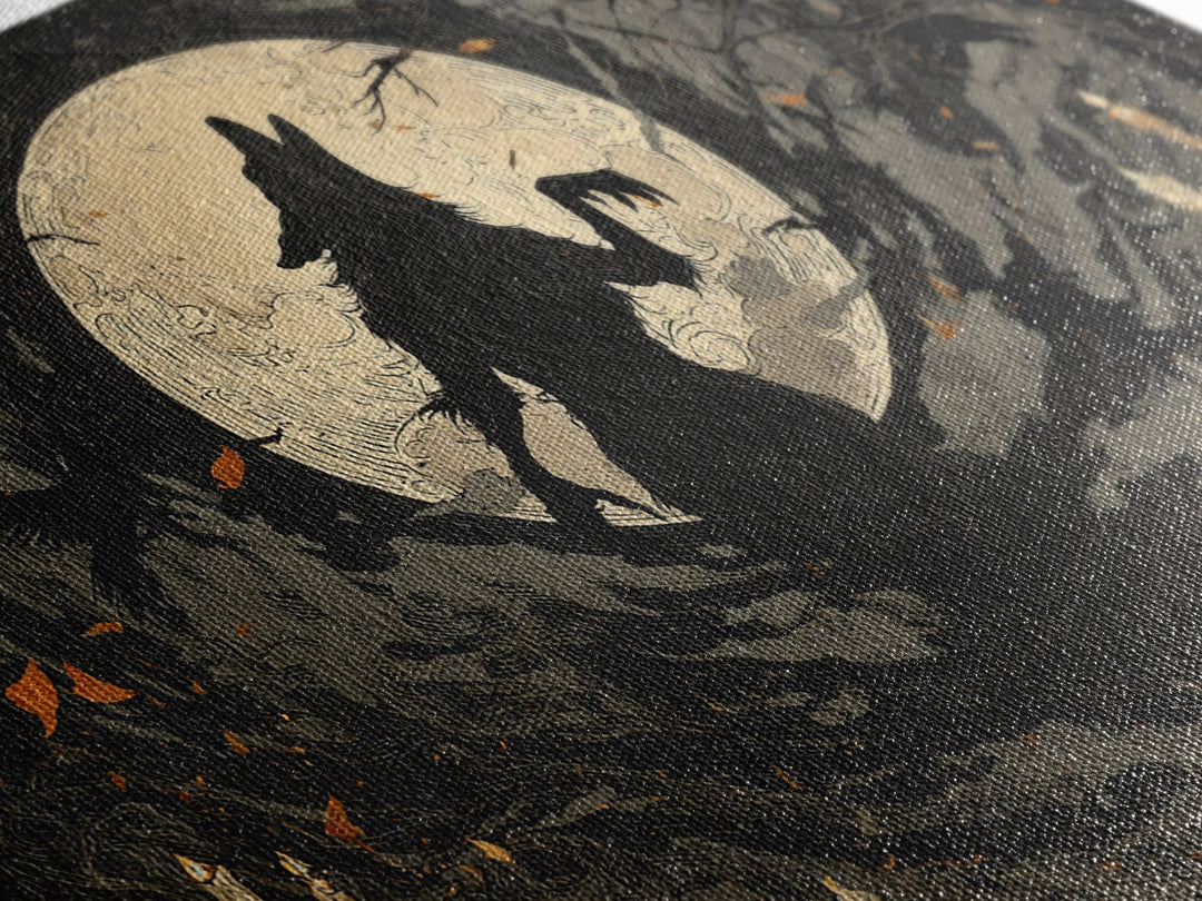 The Moon-Cursed Werewolf, Landscape Wall Art, Dark Halloween Decor, Canvas Print, Halloween Wall Decor, Gothic Home Decor
