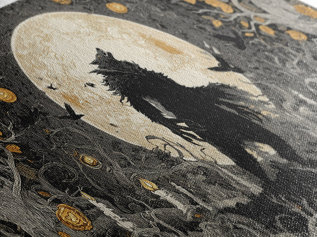 The Moon-Cursed Werewolf, Wide Panoramic Art, Macabre Wall Art, Framed Canvas Print, Halloween Wall Decor, Gothic Home Decor