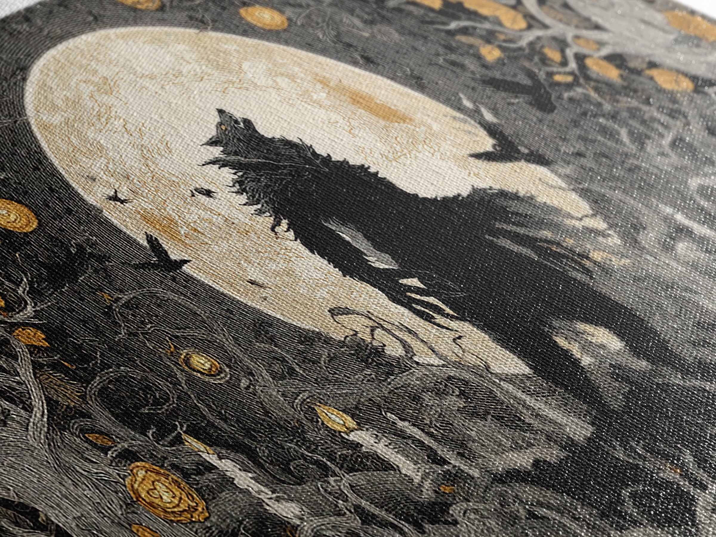 The Moon-Cursed Werewolf, Wide Panoramic Art, Macabre Wall Art, Framed Canvas Print, Halloween Wall Decor, Gothic Home Decor