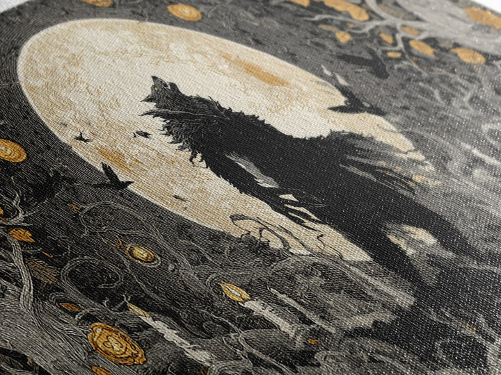 The Moon-Cursed Werewolf, Wide Panoramic Art, Macabre Wall Art, Framed Canvas Print, Halloween Wall Decor, Gothic Home Decor