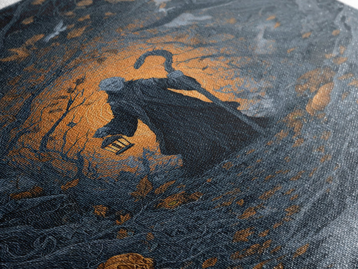 The Lantern Gravedigger, Vertical Wall Art, Dark Halloween Decor, Canvas Print, Halloween Wall Decor, Gothic Home Decor