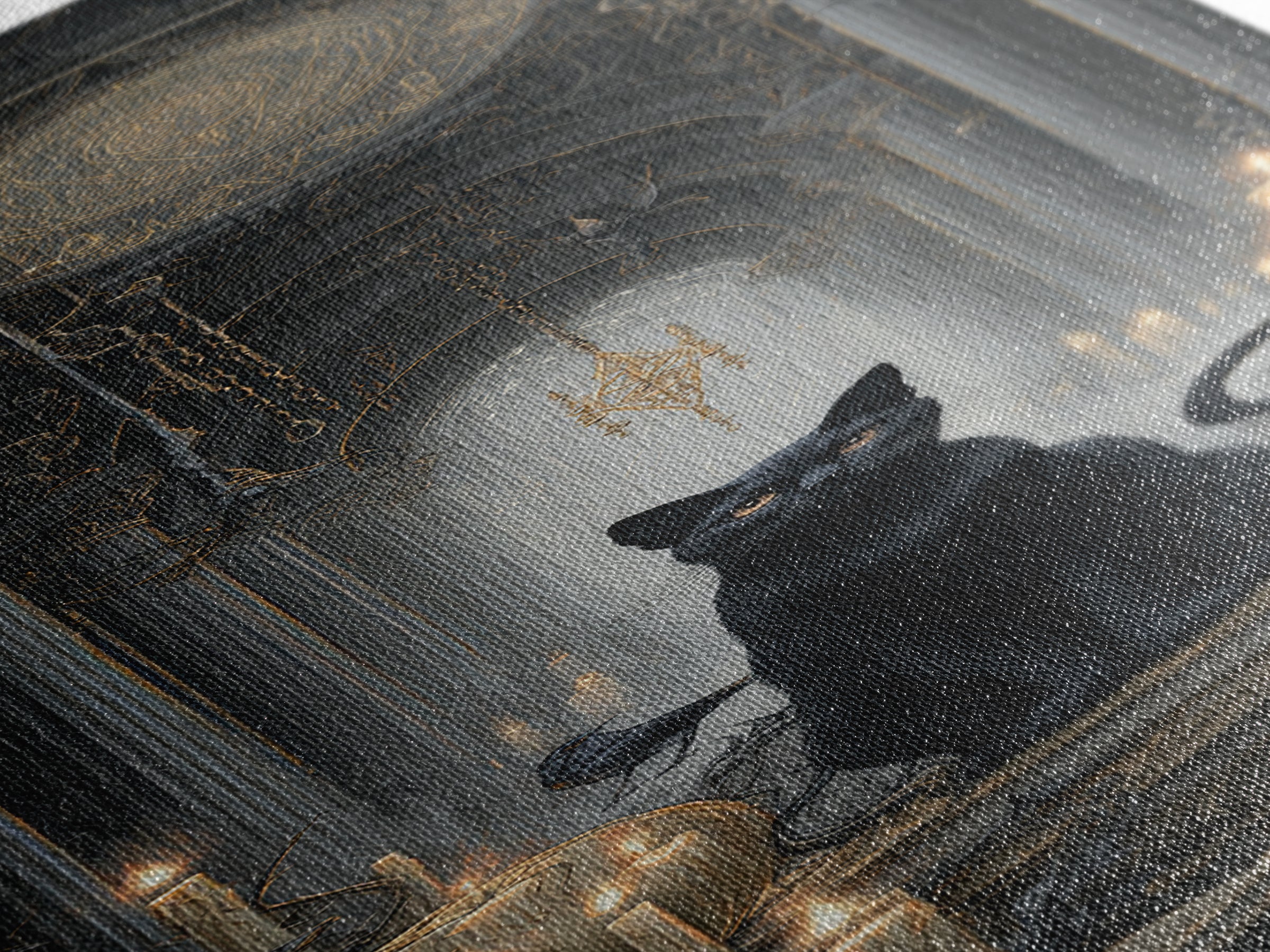The Black Cat Familiar, Tall Narrow Wall Art, Dark Fantasy Wall Art, Canvas Print, Halloween Wall Decor, Gothic Home Decor