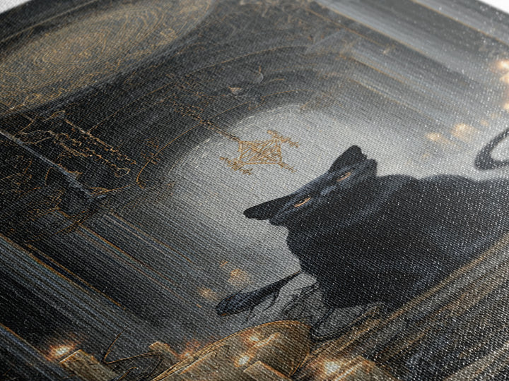 The Black Cat Familiar, Tall Narrow Wall Art, Dark Fantasy Wall Art, Canvas Print, Halloween Wall Decor, Gothic Home Decor