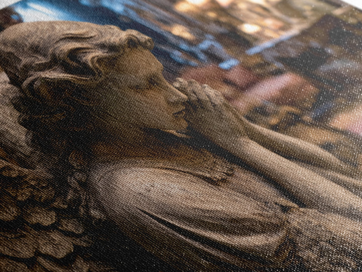 The Weeping Cemetery Angel, Landscape Wall Art, Haunted Gothic Art, Framed Canvas Print, Halloween Wall Decor, Gothic Home Decor