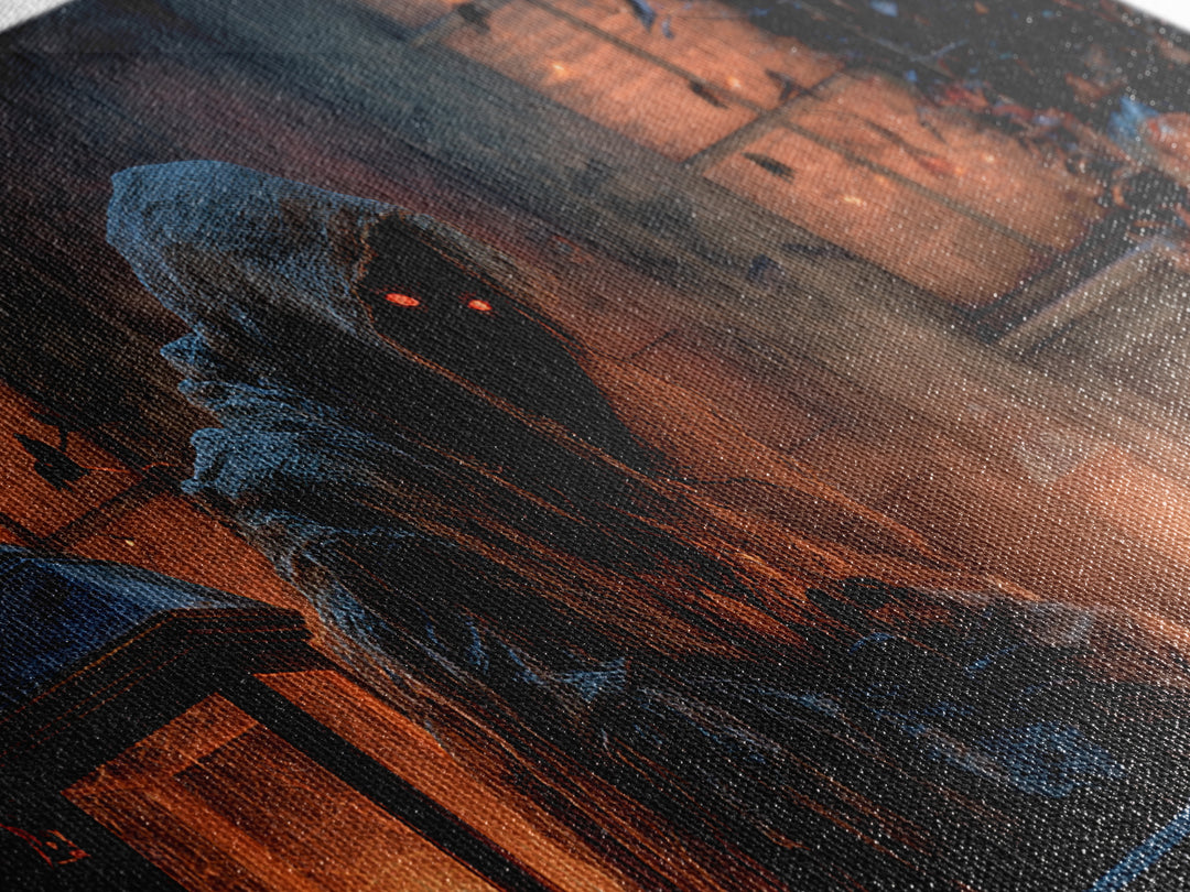 The Red-Eyed Night Hag, Wide Panoramic Art, Dark Halloween Decor, Canvas Print, Halloween Wall Decor, Gothic Home Decor, Horror Wall Art