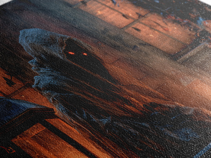 The Red-Eyed Night Hag, Wide Panoramic Art, Dark Halloween Decor, Canvas Print, Halloween Wall Decor, Gothic Home Decor, Horror Wall Art