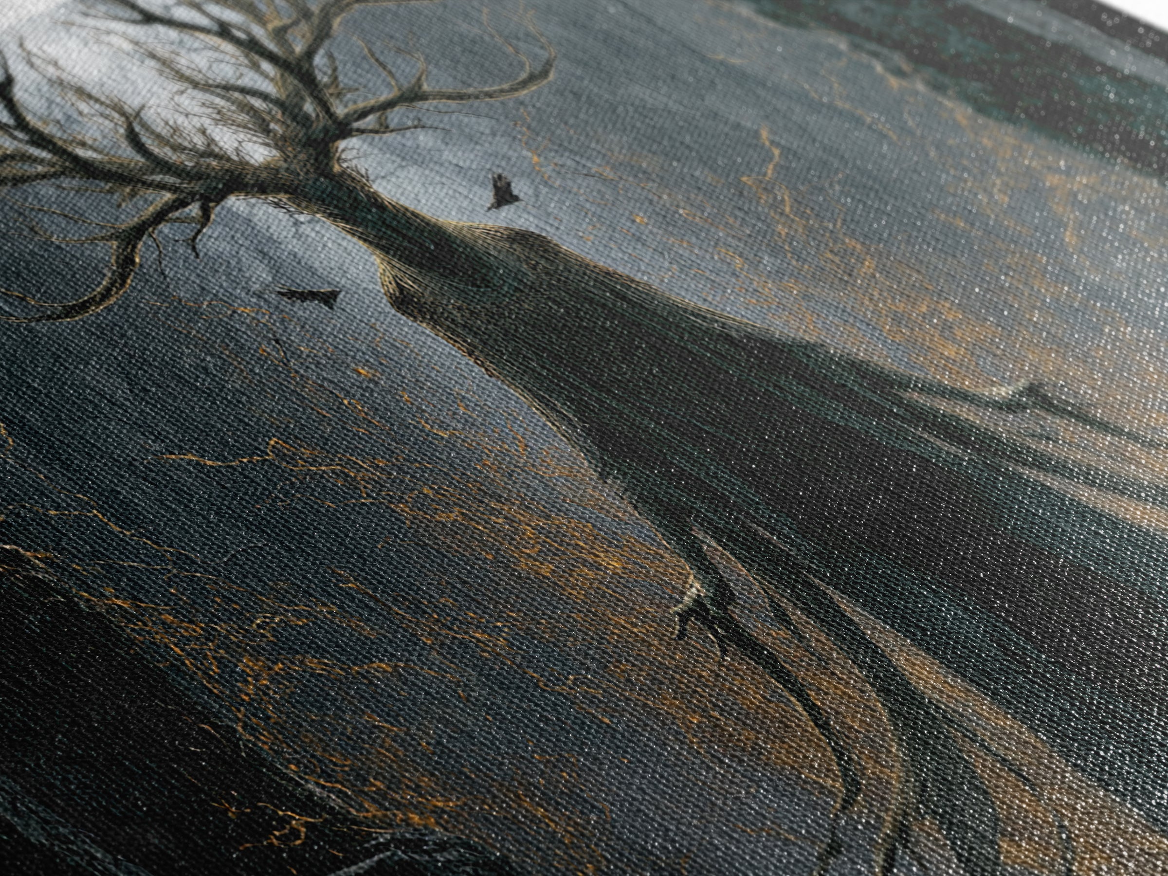 The Antlered Forest Spirit, Wide Panoramic Art, Gothic Horror Wall Art, Framed Canvas Print, Halloween Wall Decor, Gothic Home Decor