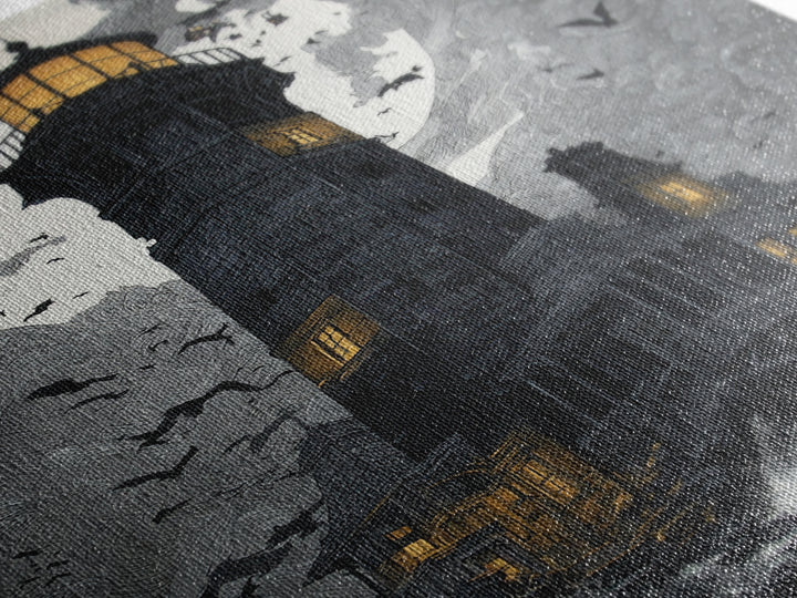 The Cursed Lighthouse, Vertical Wall Art, Macabre Wall Art, Framed Canvas Print, Halloween Wall Decor, Gothic Home Decor