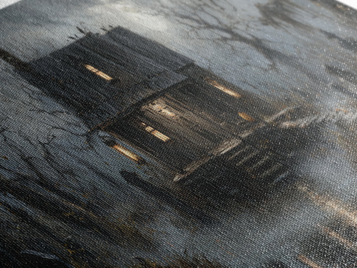 The Foggy Swamp Shack, Extra Wide Wall Art, Haunted Gothic Art, Framed Canvas Print, Halloween Wall Decor, Gothic Home Decor