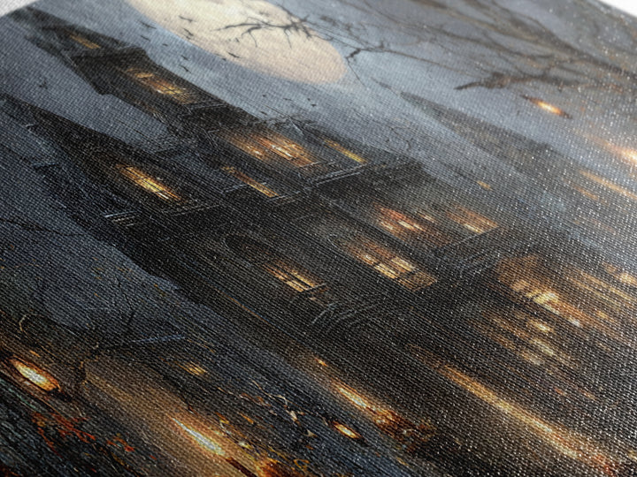 The Haunted Hotel, Extra Wide Wall Art, Dark Halloween Decor, Canvas Print, Halloween Wall Decor, Gothic Home Decor, Spooky Wall Decor
