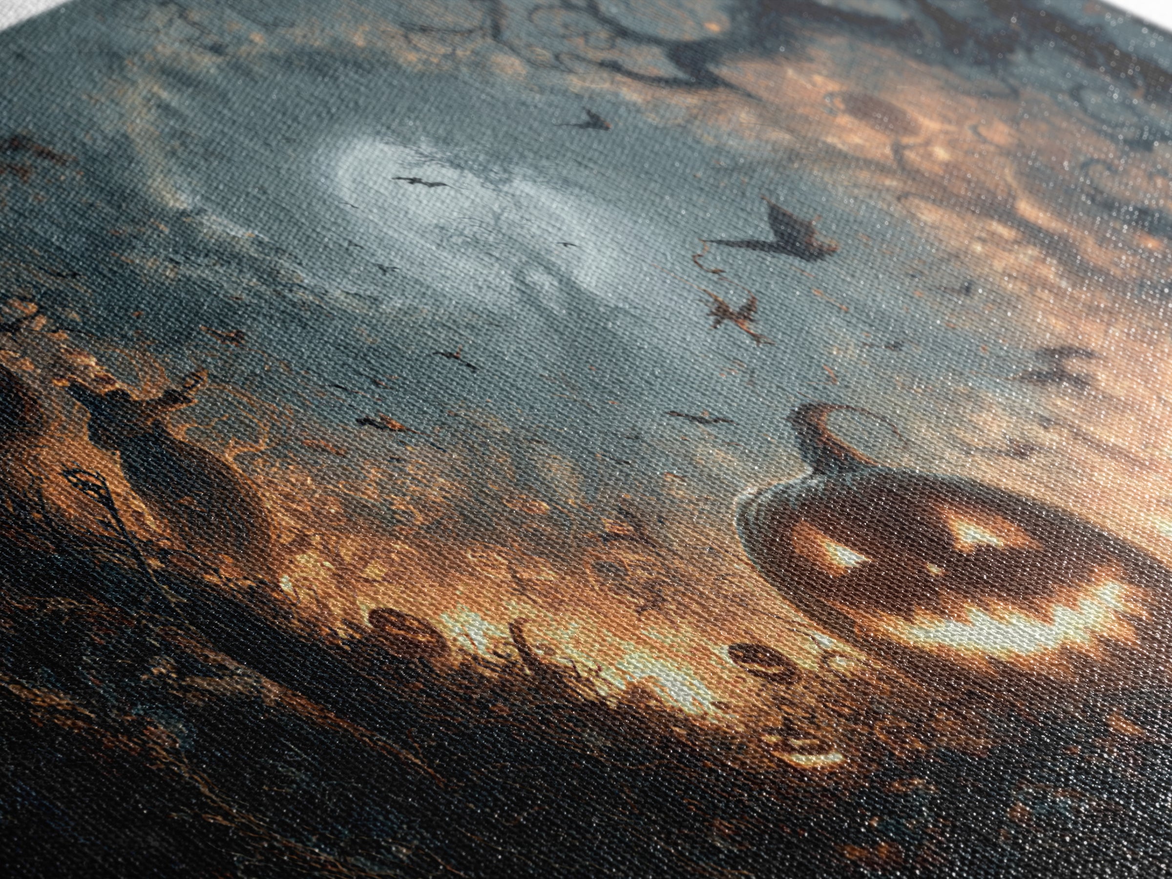 The Pumpkin-Carving Ritual, Wide Panoramic Art, Dark Fantasy Wall Art, Canvas Print, Halloween Wall Decor, Gothic Home Decor
